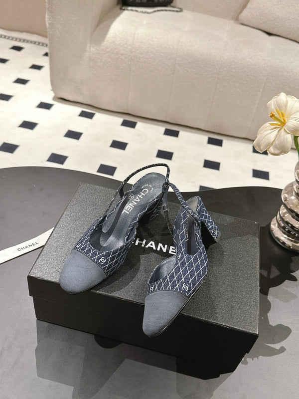 cc 25c slingback 55mm cross line pattern dark blue denim 237488