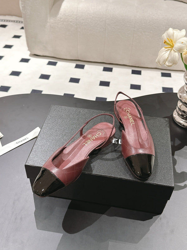 cc 25c slingback flat 15mm cross line pattern burgundy lambskin 237491