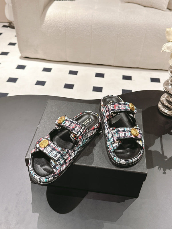 cc 25p dad mule sandal black colorful tweed 237575