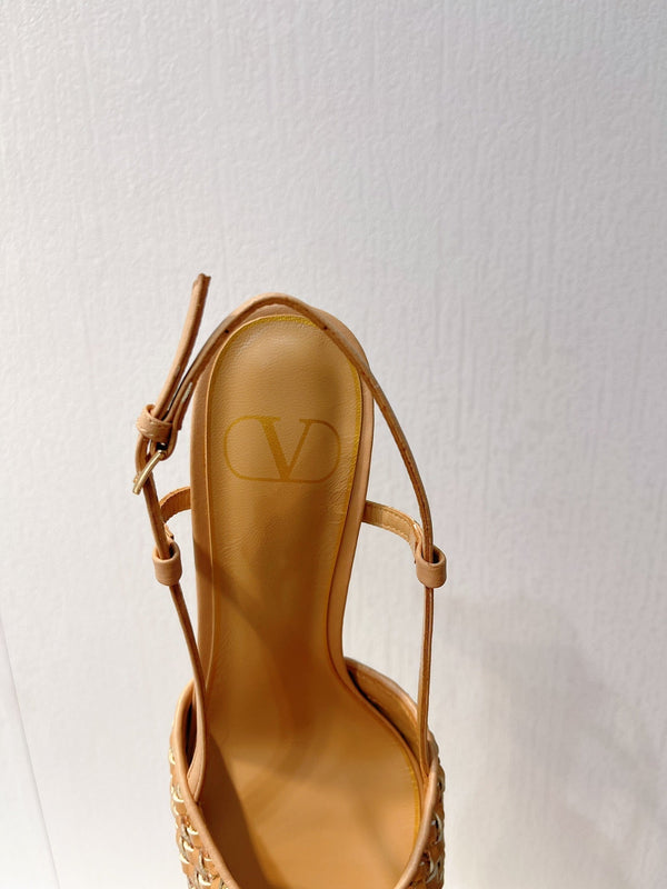 VT High Heeled Slingbacks Peru Brown Sheepskin 292801