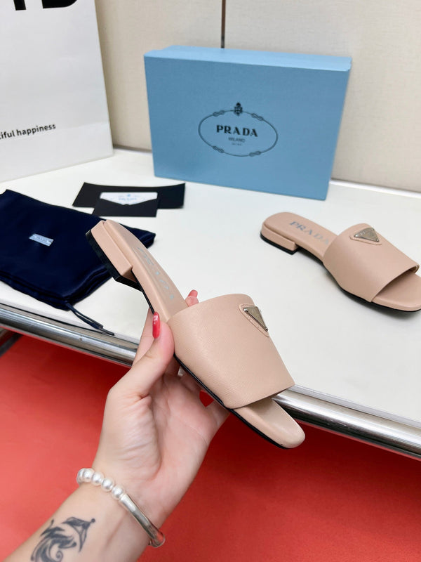 Prad 26s Saffiano Slides Powder Pink Leather 986629
