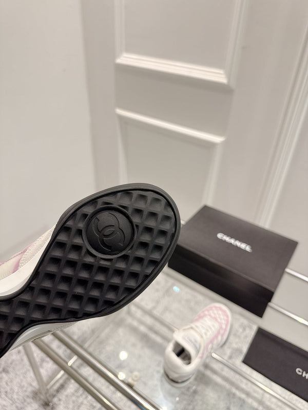 Chanel 25A Sports Shoes White Black Mix Pink Sheepskin 393113
