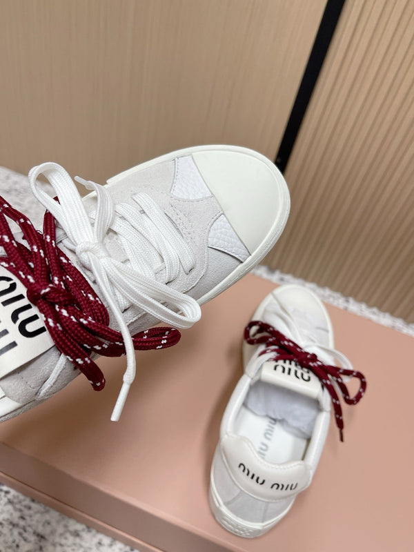 Miu Miu Plume Sneakers White Red Yellow Suede Cowhite 533983