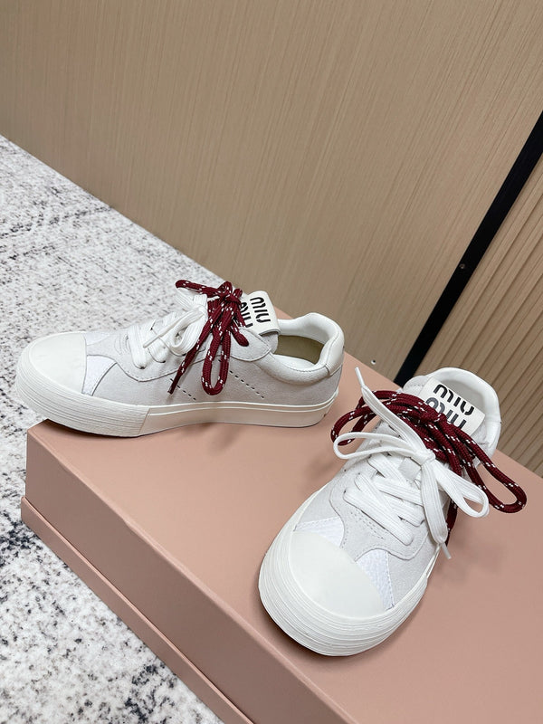 Miu Miu Plume Sneakers White Red Yellow Suede Cowhite 533983