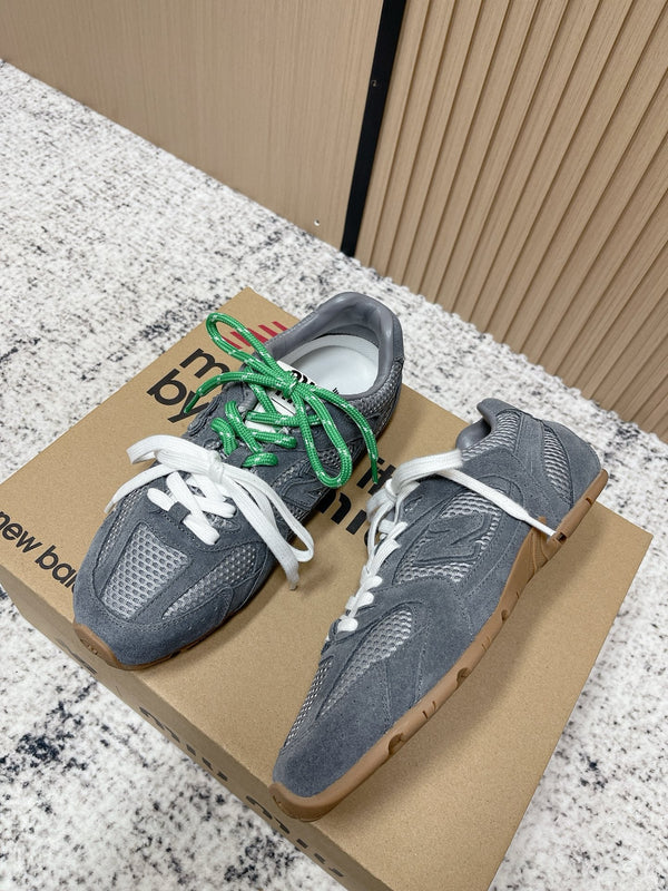 MiuMiu x New Balance Casual Sneakers Gray White Green Patent Leather and Mesh 533992
