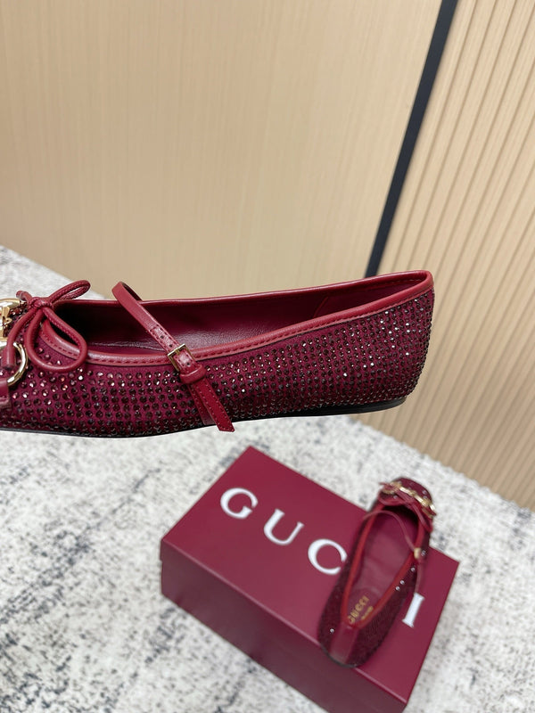 GG 26s Ballet Flats In Red With Crystals