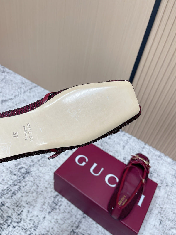 GG 26s Ballet Flats In Red With Crystals