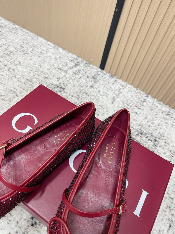 GG 26s Ballet Flats In Red With Crystals