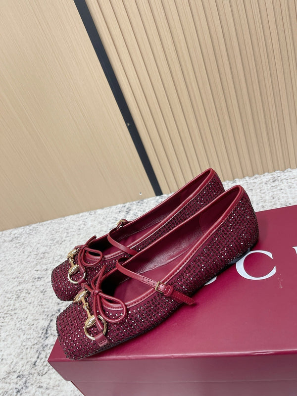 GG 26s Ballet Flats In Red With Crystals