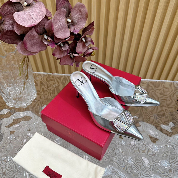 Vlogo Signature with Crystals Slingback Pump 70 Silver Calfskin