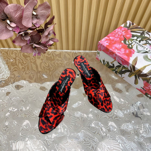 DC Keira Open-Toe Mules Red Leopard-Print & Sheepskin 925997