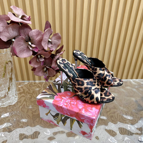 DC Keira Open-Toe Mules Brown Leopard-Print & Sheepskin 925999