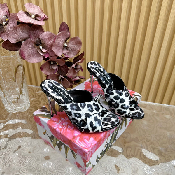 DC Keira Open-Toe Mules White Leopard-Print & Sheepskin 926003