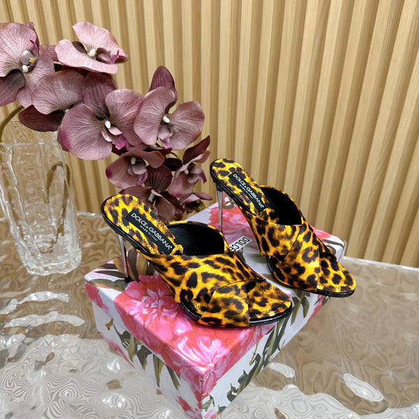 DC Keira Open-Toe Mules Yellow Leopard-Print & Sheepskin 926005