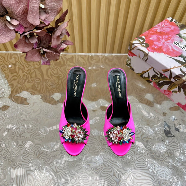DC Rhinestone Buckle Mules Fuchsia Silk & Sheepskin 926020