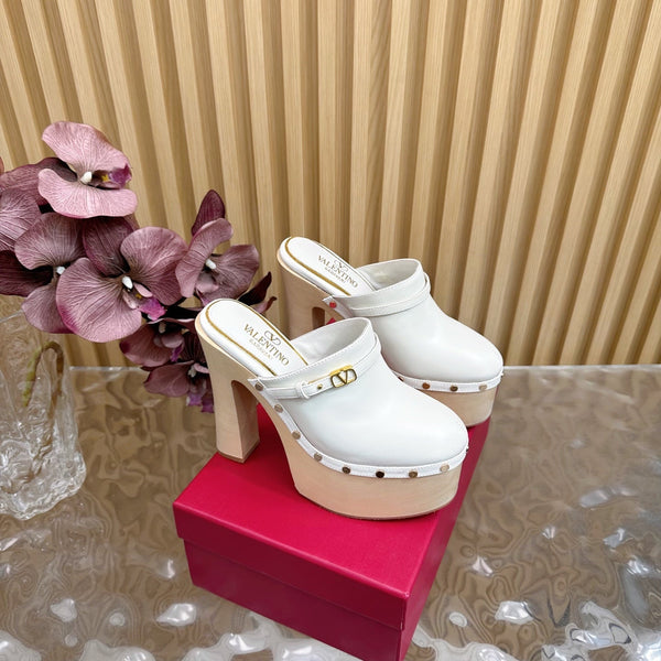 Valentino Tan-Go Clogs 10cm White Leather 702269