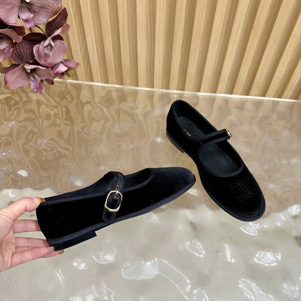 CL 26s Mary Jane Flats In Black Velvet