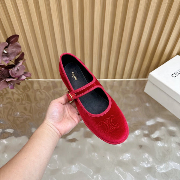 CL 26s Mary Jane Flats In Red Velvet