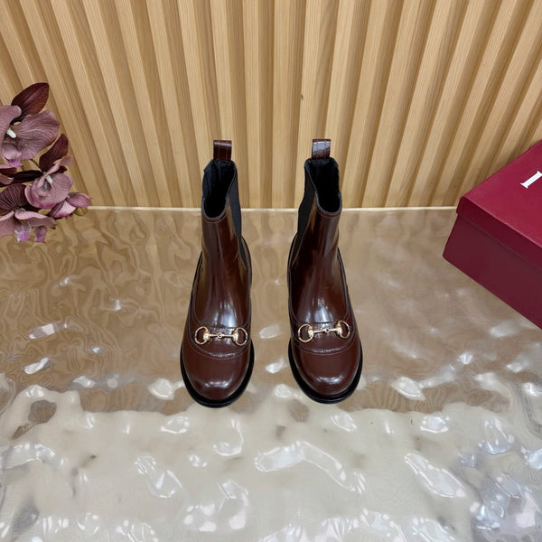 GG 26 Horsebit Martens Boots Glossy Brown Sheepskin 589467