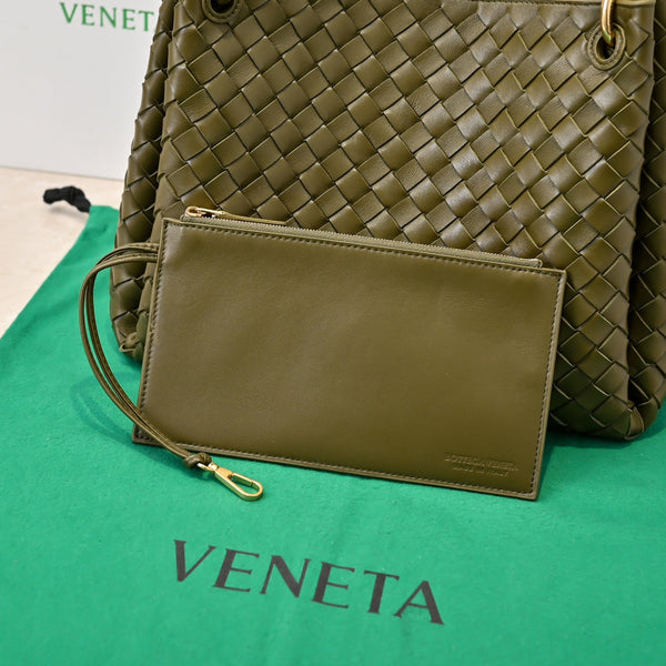 BV 26s Parachute Bag Olive Intrecciato Leather 291411
