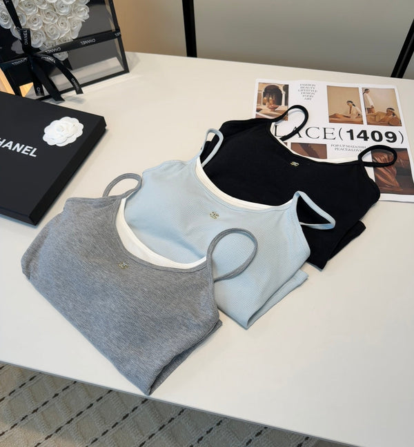 Chanel Rib-Knit Tank Top Dark Grey Cotton Polyamide 185829