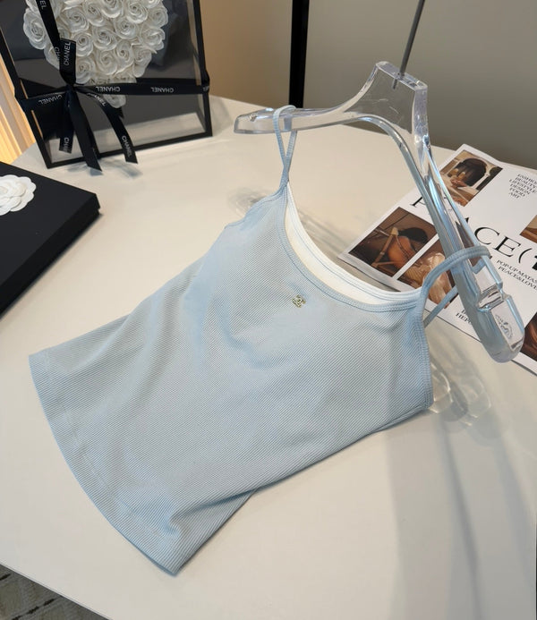 Chanel Rib-Knit Tank Top Grey Cotton Polyamide 185831