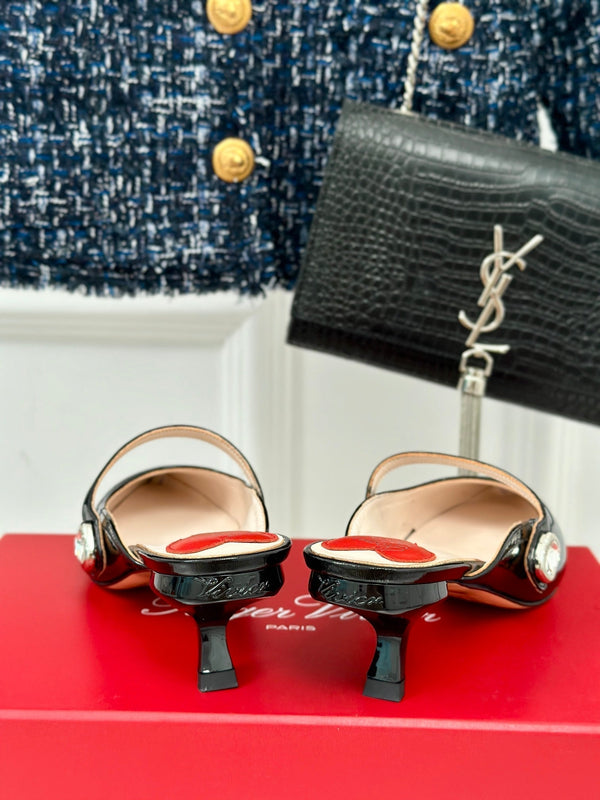 Mary Jane Virgule Mules 55 Black Patent Leather