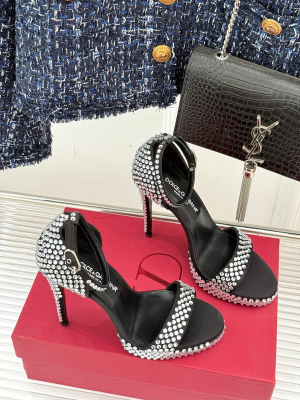 DC 24 Rhinestone Sandals Black Sheepskins & Cowhide 304706