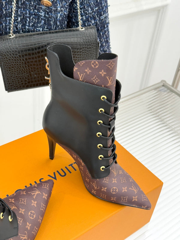 LV Star Trail Ankle Boot Brown Mix Black Monogram Canvas Leather 517258