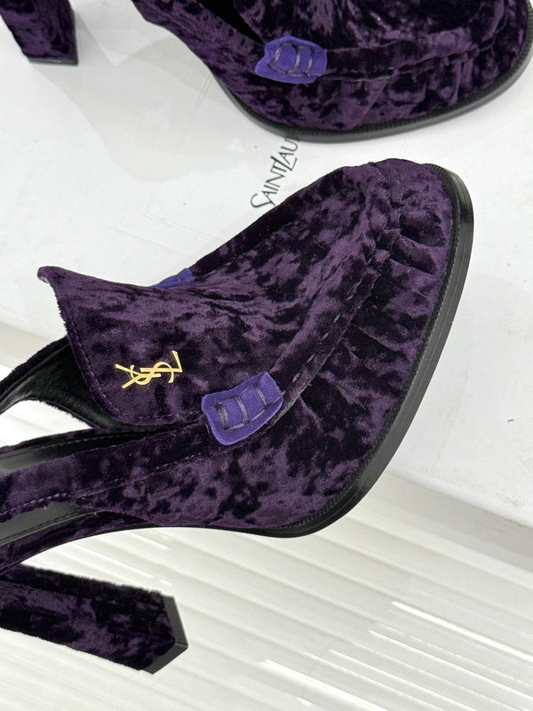 YSL 26WF Le Slingback 10.5cm Purple Velvet 642957