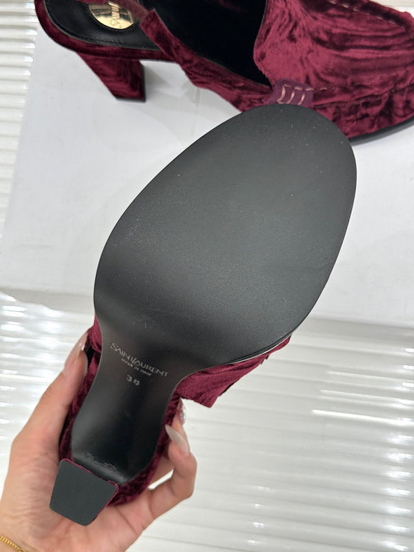 YSL 26WF Le Slingback 10.5cm Burgundy Velvet 642958
