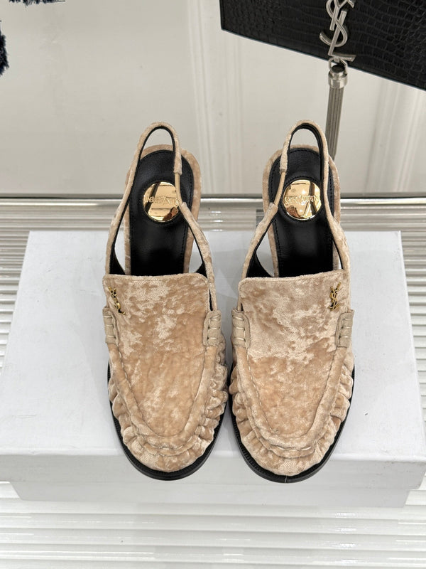 YSL 26WF Le Slingback 10.5cm Beige Velvet 642959