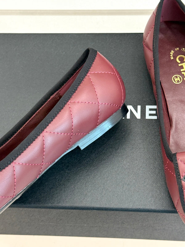 CC 26s Cambon Ballet Flats Burgundy Quited Lambskin 887793