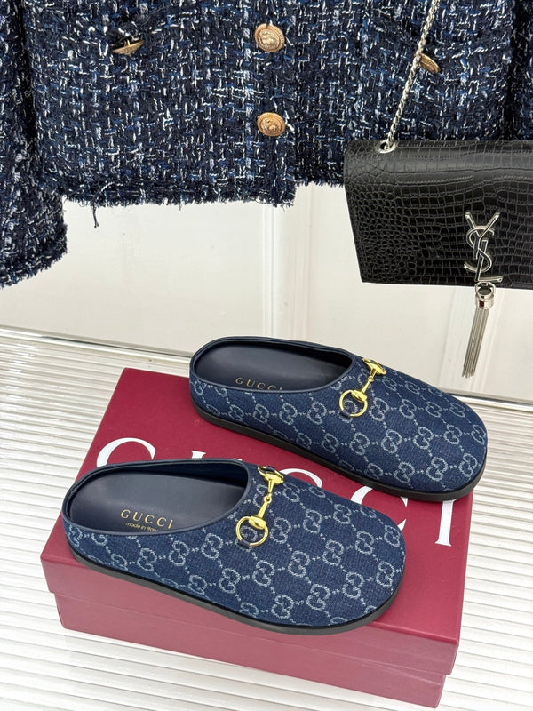 GG Mule With Horsebit Dark Blue Canvas 905744