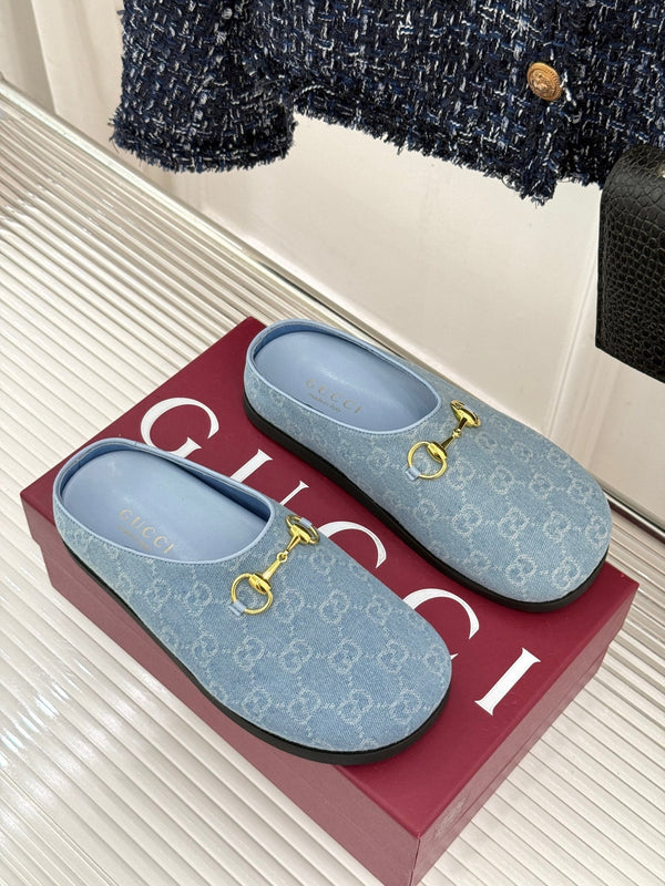 GG Mule With Horsebit Blue Canvas 905745