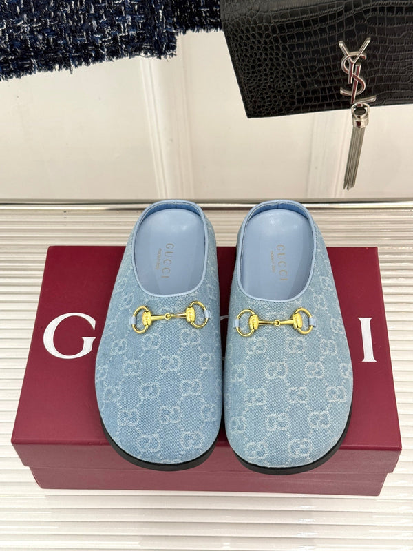 GG Mule With Horsebit Blue Canvas 905745
