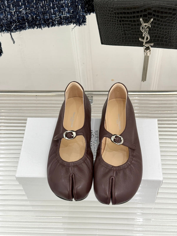 MM6 26s Tabi Mary Jane Ballerina Flats Dark Brown Leather 991571