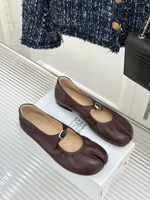 MM6 26s Tabi Mary Jane Ballerina Flats Dark Brown Leather 991571