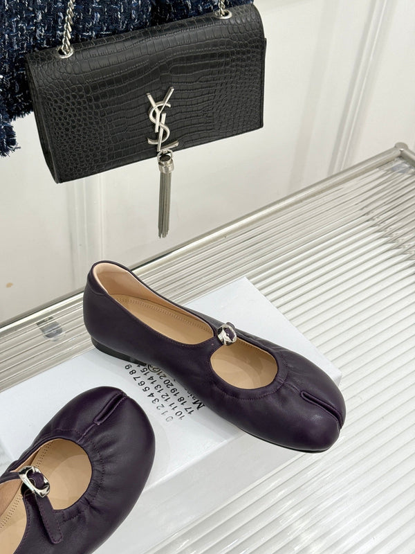 MM6 26s Tabi Mary Jane Ballerina Flats Dark Purple Leather 991572