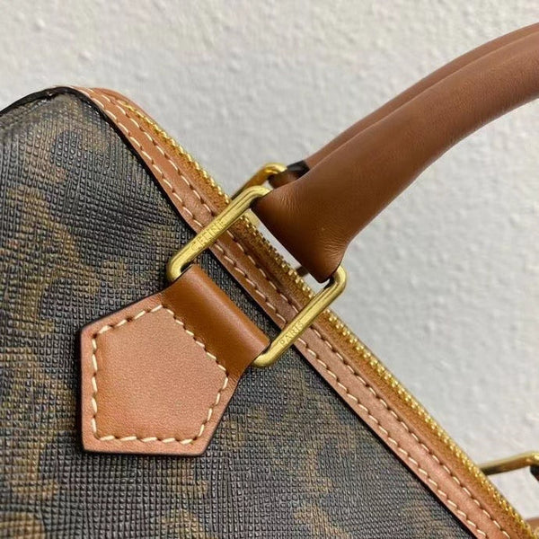 Celine Small Boston Bag Triomphe Black Brown Canvas & Calfskin