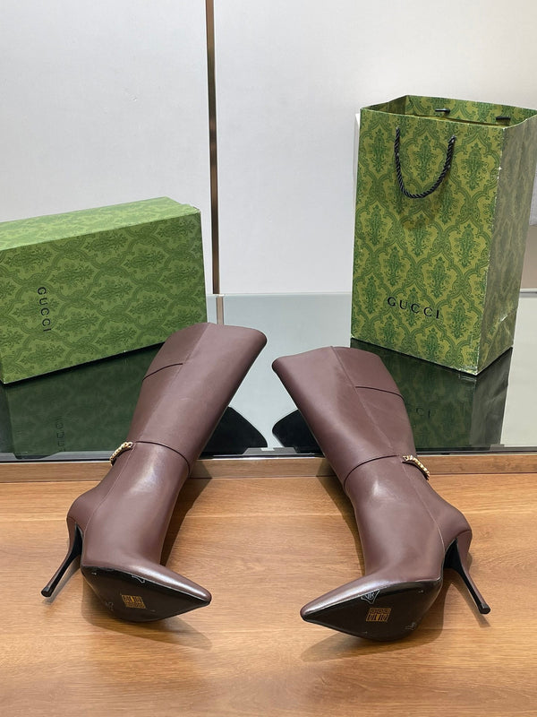 GG 26s Signoria Long Boot 10.5cm Brown Cowhide 997215