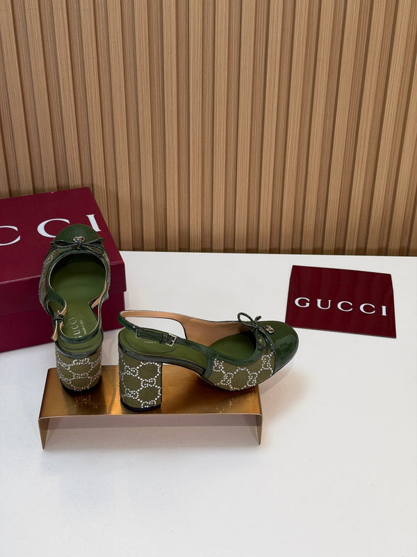 GG 26s Embellished Slingback Pumps 8CM Green Denim 997169