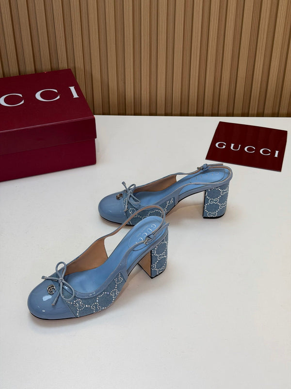 GG 26s Embellished Slingback Pumps 8CM Light Blue Denim 997171