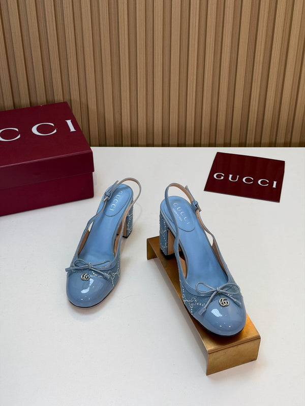 GG 26s Embellished Slingback Pumps 8CM Light Blue Denim 997171