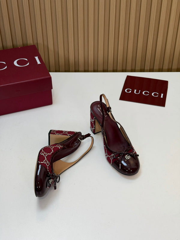 GG 26s Embellished Slingback Pumps 8CM Red Denim 997168