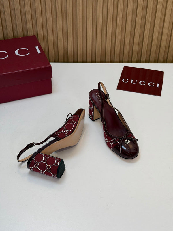 GG 26s Embellished Slingback Pumps 8CM Red Denim 997168