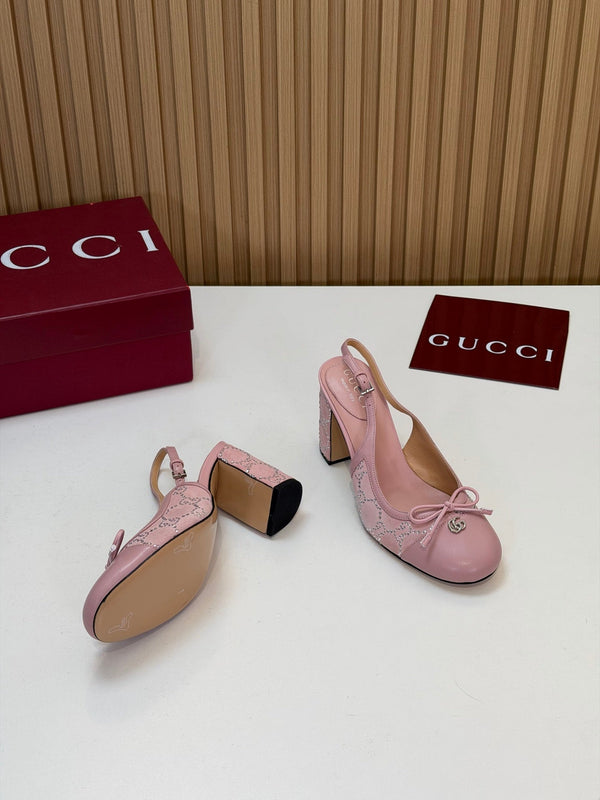 GG 26s Embellished Slingback Pumps 8CM Pink Velvet 997164