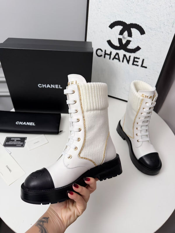 CC 26s Ankle Boot Black White Leather Wool