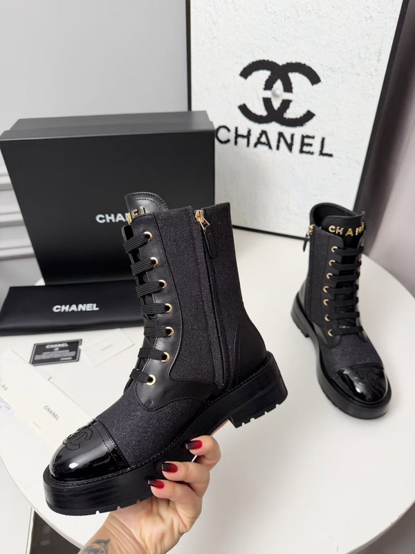 CC 26s Ankle Boot Black Blue Denim Patent Leather