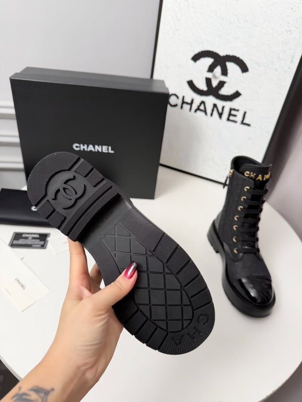 CC 26s Ankle Boot Black Blue Denim Patent Leather